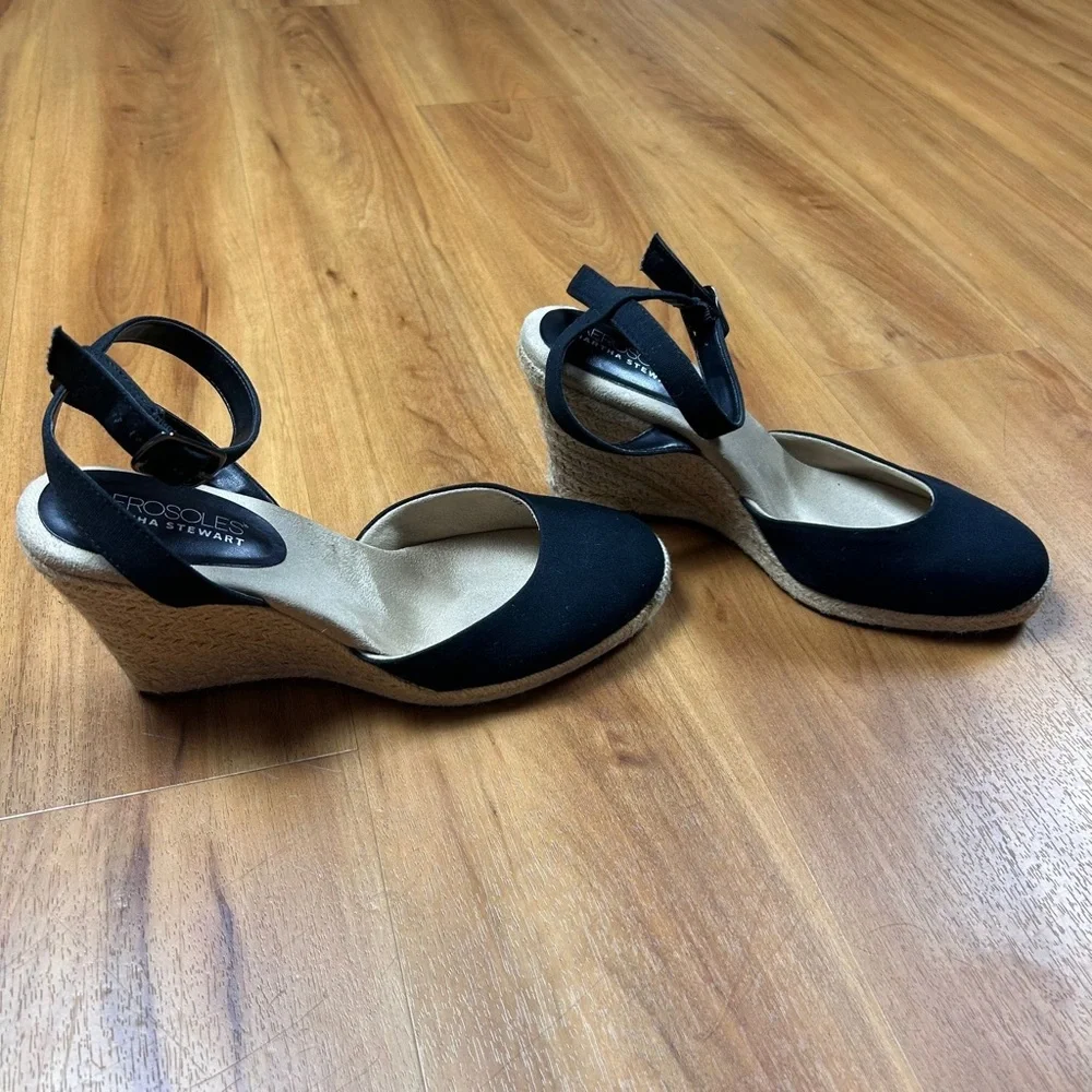 AEROSOLES Black‎ and Cream Espadrille Wedge Sandals